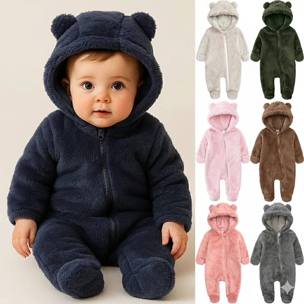 SnugBear™ | Flauschiger Baby-Fleeceanzug mit Bärenkapuze