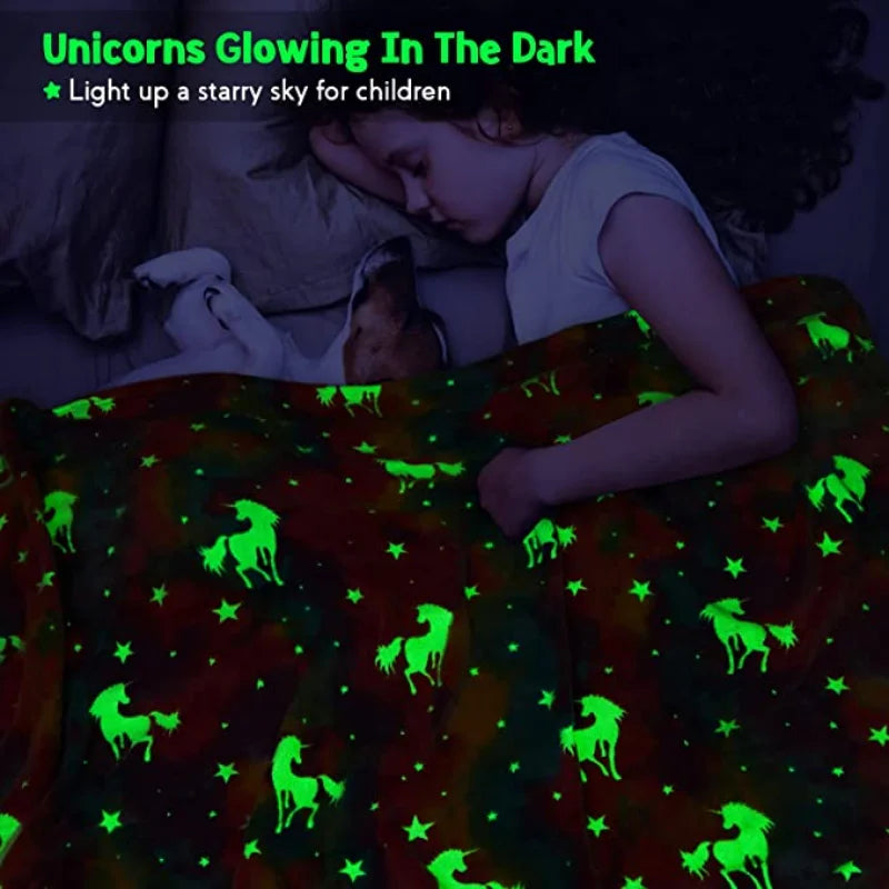 New spacecra Glow in The Dark Blanket Unicorn Gift for Kid Birthday Bedroom Decor Unicorns Toys Soft Cozy Luminous Throw Blanket