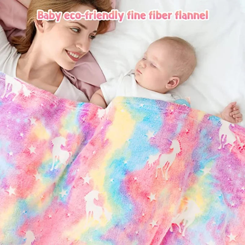 New spacecra Glow in The Dark Blanket Unicorn Gift for Kid Birthday Bedroom Decor Unicorns Toys Soft Cozy Luminous Throw Blanket
